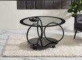 Table basse ronde moderne en verre – cadre métal noir